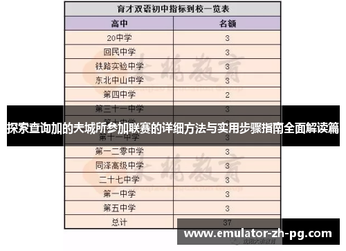 探索查询加的夫城所参加联赛的详细方法与实用步骤指南全面解读篇